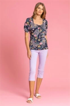 Lavender Floral Print Chiffon Overlay Top -Outlet Modi Qube Store 846ec57c 670d 49d6 b6d9 711e0a02ea40