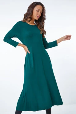 Forest Stretch Pocket Detail Midi Dress