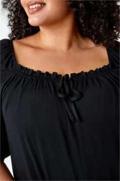 Black Curve Lace Trim Bardot Top