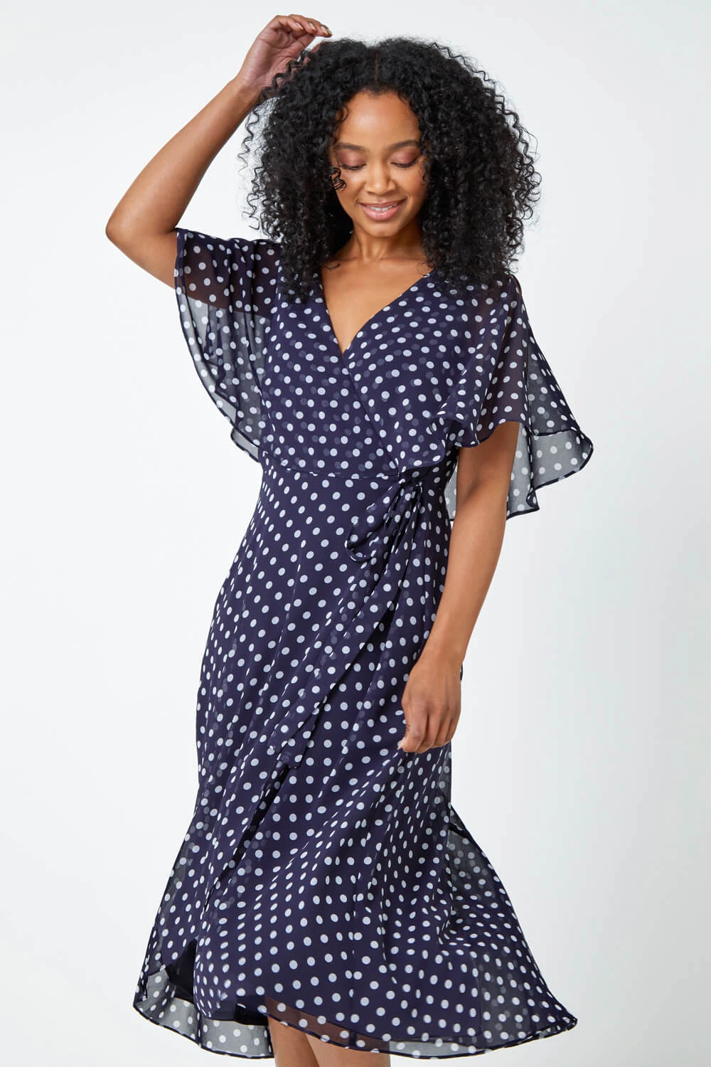Navy Petite Polka Dot Cape Dress 3 Navy Petite Polka Dot Cape Dress