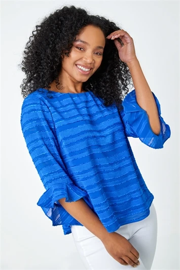 Navy Striped Frill Hem Cotton Tunic Top 6 Navy Striped Frill Hem Cotton Tunic Top - Image 4