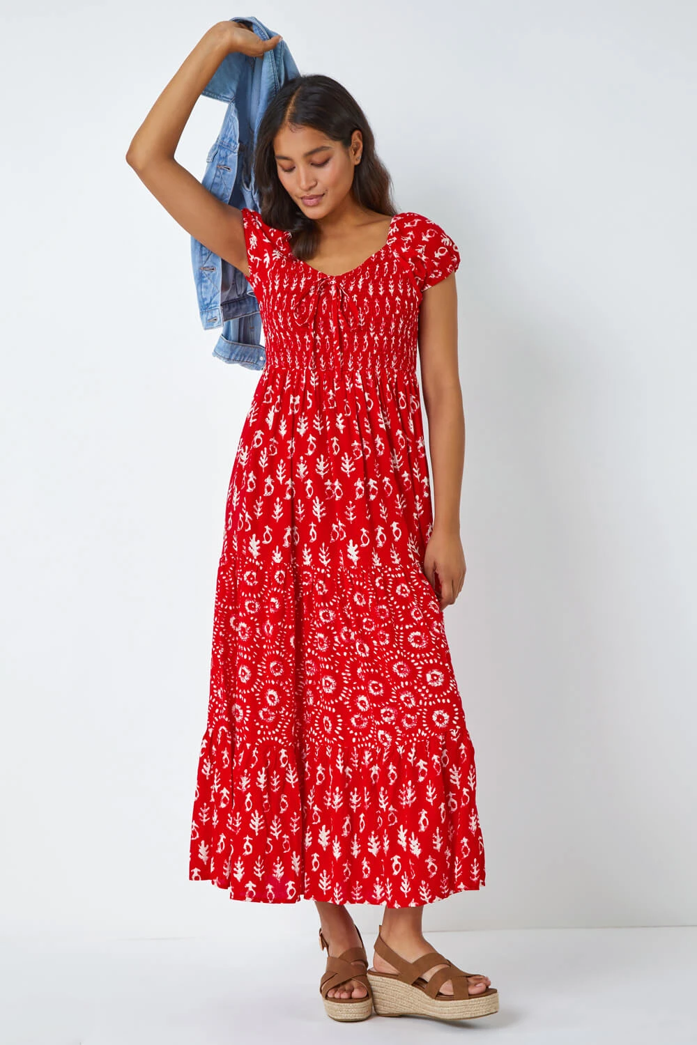 Red Boho Print Tiered Maxi Dress 7 Red Boho Print Tiered Maxi Dress - Image 5