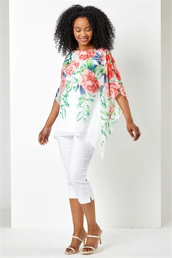 Red Petite Floral Print Chiffon Overlay Top 5 Red Petite Floral Print Chiffon Overlay Top - Image 3