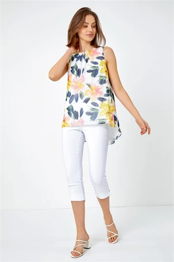 Yellow Floral Overlay Blouson Jersey Top 6 Yellow Floral Overlay Blouson Jersey Top - Image 4