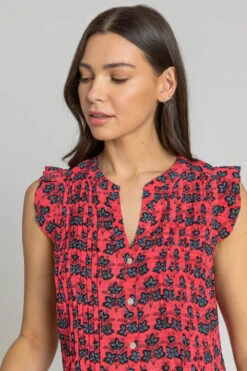 Fuchsia Sleeveless Frill Detail Floral Blouse -Outlet Modi Qube Store 89aa06e1 97af 4009 9df9 572d33198e36