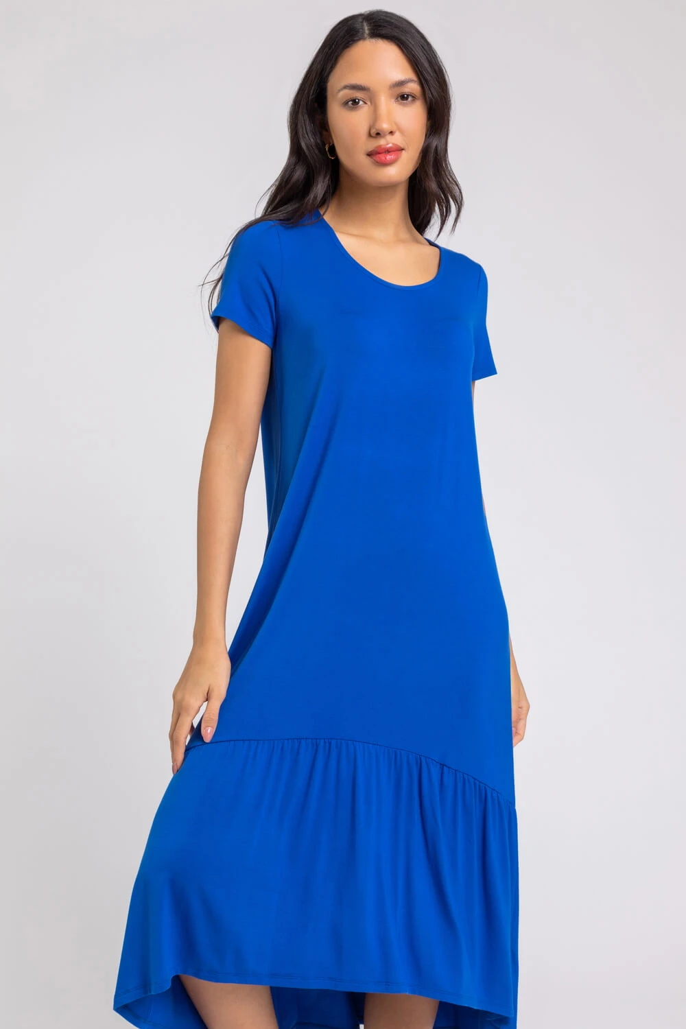 Royal Blue Tiered Hem Jersey Midi Dress 3 Royal Blue Tiered Hem Jersey Midi Dress