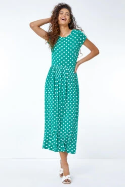 Green Spot Print Stretch Midi Dress -Outlet Modi Qube Store 8b7150cf 2fb4 4d23 b534 65b3d3c651b5
