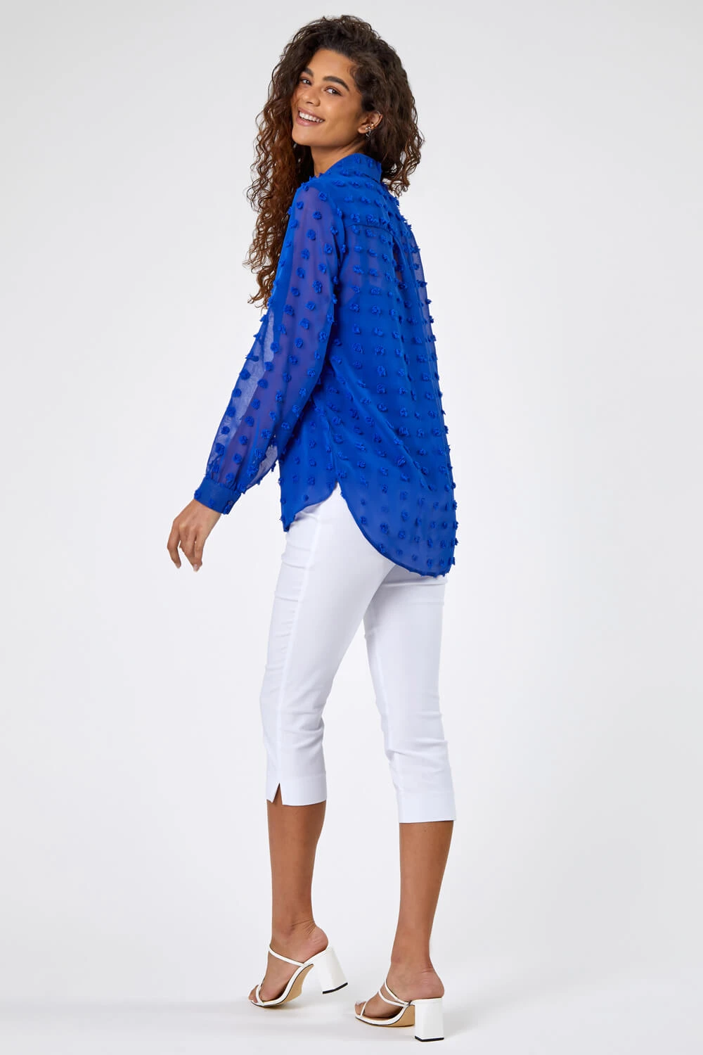 Royal Blue Textured Spot Button Up Blouse 4 Royal Blue Textured Spot Button Up Blouse - Image 2
