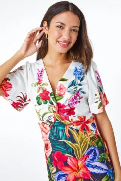 Black Floral Print Twist Premium Stretch Dress -Outlet Modi Qube Store 8bb7c9c8 5d44 4fee bae7 23543554923c