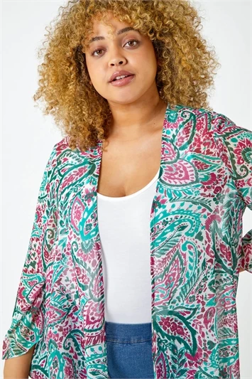 Black Curve Floral Print Longline Kimono 4 Black Curve Floral Print Longline Kimono - Image 2