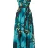 Pink Tropical Print Halterneck Maxi Dress