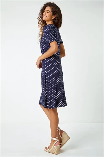Navy Polka Dot Print Sleeveless Dress 5 Navy Polka Dot Print Sleeveless Dress - Image 3
