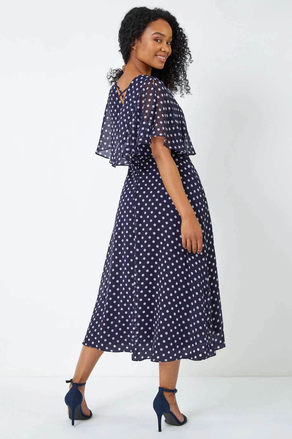 Navy Petite Polka Dot Cape Dress 5 Navy Petite Polka Dot Cape Dress - Image 3