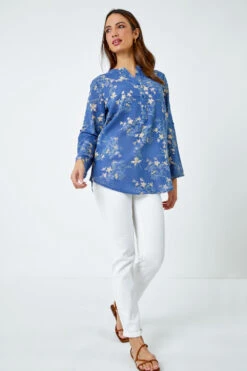 Blue Cotton Floral Print Overshirt -Outlet Modi Qube Store 8dbf9510 a26a 4145 af00 2752fe9238e5