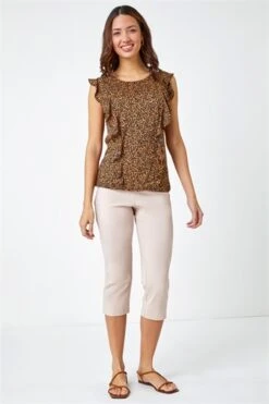 Beige Animal Print Cold Shoulder Stretch Top -Outlet Modi Qube Store 8ddb9003 a829 43a6 a361 d4b5aa0d7ca5