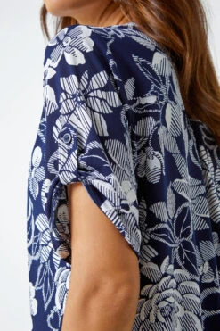 Navy Textured Floral Print Blouse -Outlet Modi Qube Store 8df52f55 9c58 4bac be13 1409d0a74168