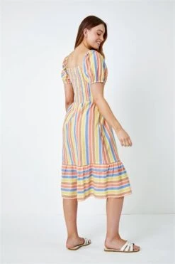 Navy Sleeveless Stripe Tiered Cotton Maxi Dress