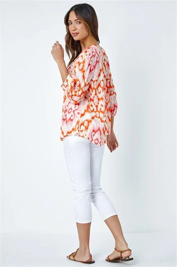 Orange Spot Print Hanky Hem Tunic Top 6 Orange Spot Print Hanky Hem Tunic Top - Image 4