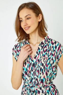 Pink Animal Print Midi Shirt Dress -Outlet Modi Qube Store 9047f5d4 835f 4f93 9671 8cca34a5d95c