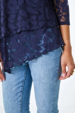 Navy Burnout Leaf Asymmetric Stretch Top -Outlet Modi Qube Store 90579d93 e2a1 480a 8312 3d1e757952e8