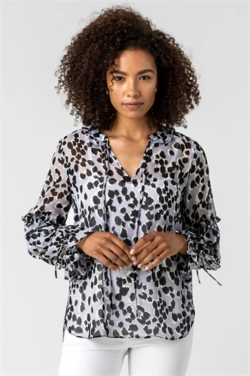 Ivory Shirred Animal Print Bardot Top 4 Ivory Shirred Animal Print Bardot Top - Image 2