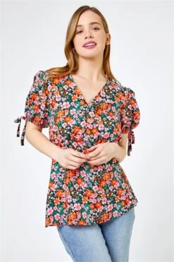 Red Petite Floral Print Stretch T-Shirt