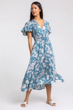 Blue Floral Print Tiered Midi Dress -Outlet Modi Qube Store 908d09f7 0970 437f a37f 545b53f10632