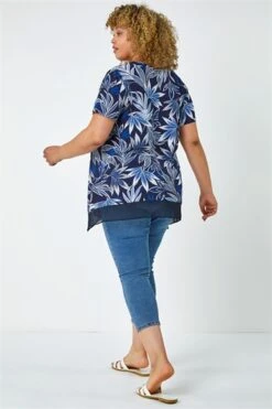 Lime Floral Print Chiffon Hem Jersey Top