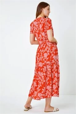 Orange Floral Print Frill Detail Peplum Top -Outlet Modi Qube Store 90ca3bb7 0d77 4aae b18a 4faaaff0070b