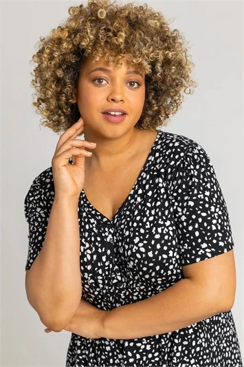 Navy Curve Spot Print Gathered Top 4 Navy Curve Spot Print Gathered Top - Image 2