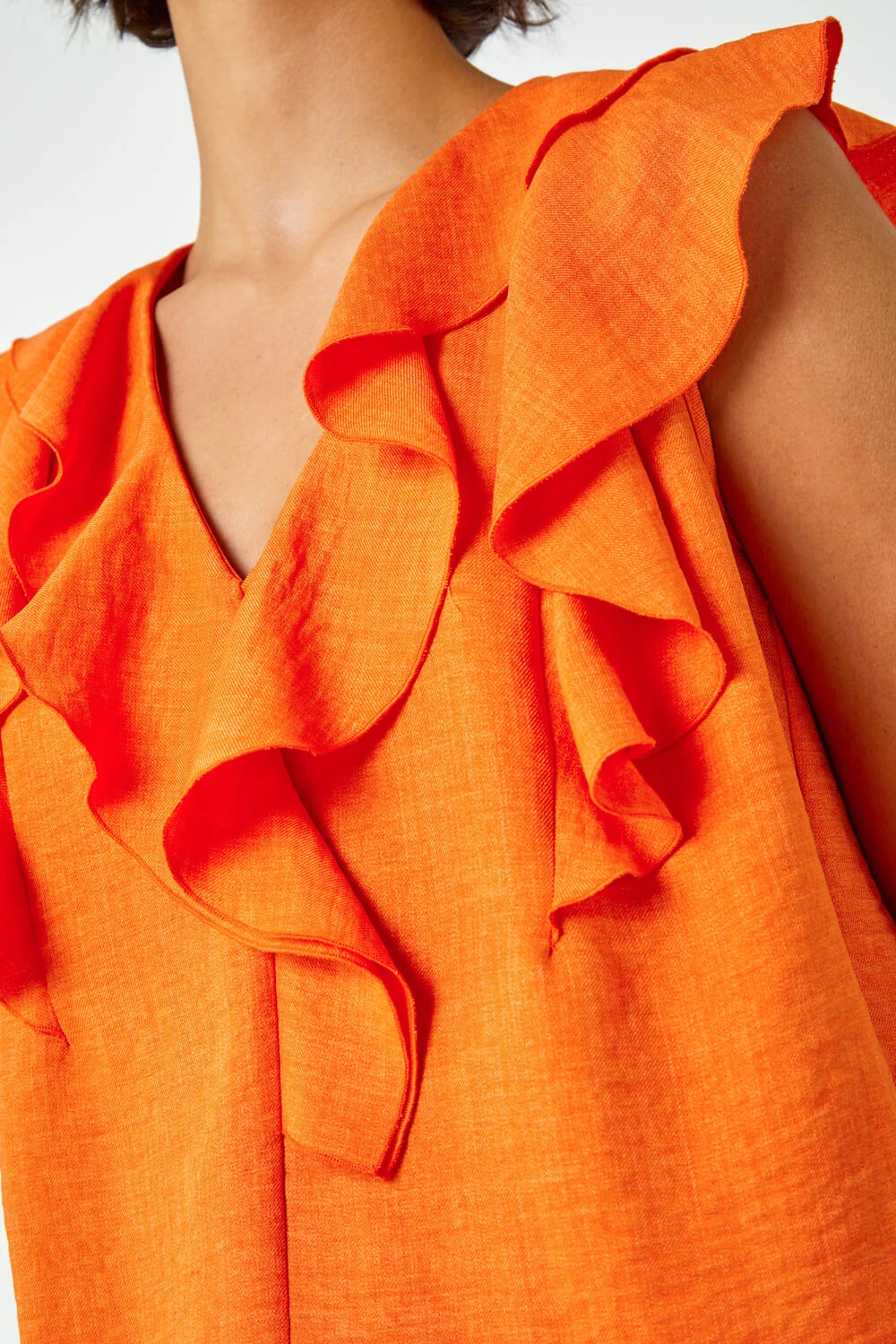 Orange Sleeveless Ruffle Detail Vest 7 Orange Sleeveless Ruffle Detail Vest - Image 5