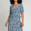 Blue Petite Floral Frill Detail Midi Dress