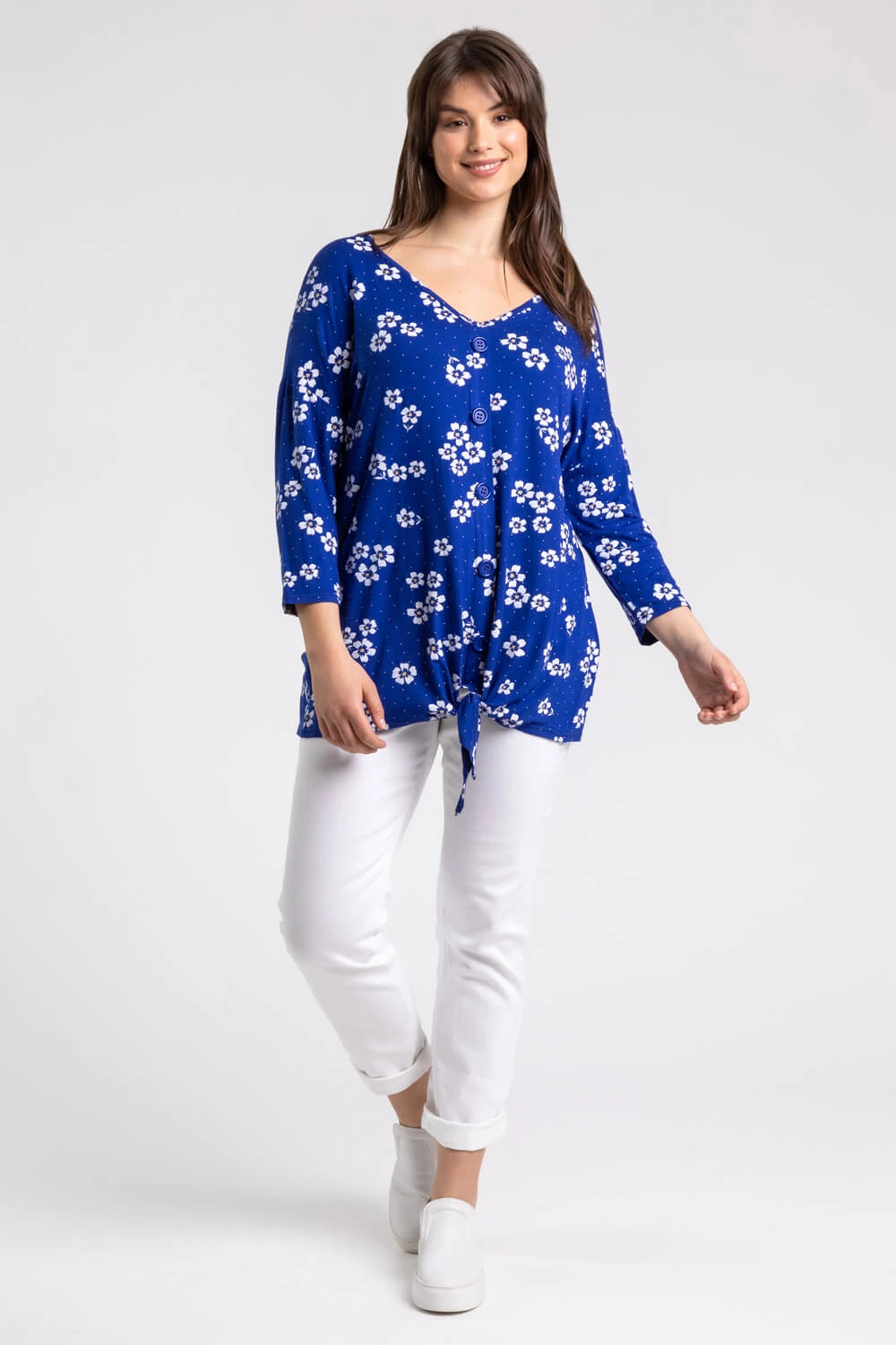 Blue Curve Floral Print Button Down Tie Top 5 Blue Curve Floral Print Button Down Tie Top - Image 3