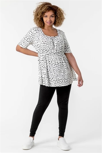 Ivory Curve Spot Print Gathered Top 5 Ivory Curve Spot Print Gathered Top - Image 3