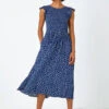 Navy Frill Sleeve Spot Shirred Midi Dress 1 Navy Frill Sleeve Spot Shirred Midi Dress -Outlet Modi Qube Store 92e05f9f f36f 428d a5be ab3546361540
