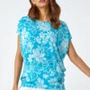 Aqua Textured Floral Print Top