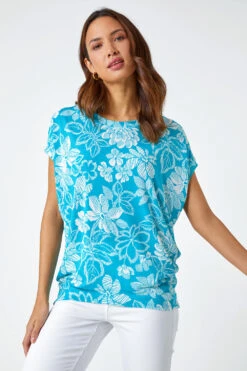 Aqua Textured Floral Print Top