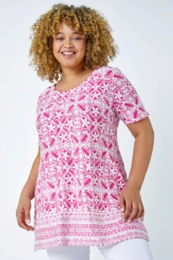 Pink Curve Tile Print Stretch Top