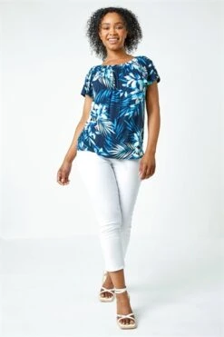 Blue Petite Embroidered Cotton Bardot Top -Outlet Modi Qube Store 939d27af 057a 4794 8c08 a82499aedca1