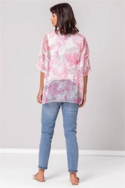 Pink Stripe Print Mesh Overlay Top -Outlet Modi Qube Store 93e68a28 152a 4eed 8c93 4cad379f095b
