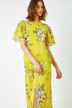 Yellow Floral Tiered Sleeve Maxi Dress -Outlet Modi Qube Store 93e79ad9 8bf4 40f1 8018 ae304389bc45