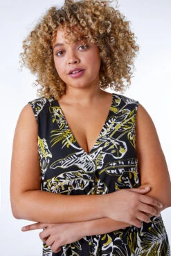 Black Curve Leaf Hanky Hem Stretch Dress -Outlet Modi Qube Store 9402aa02 22fc 456e a539 7c2a375f586c