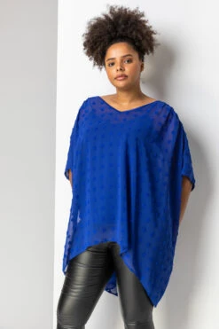 Royal Blue Curve Textured Spot Overlay Top