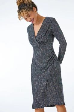 Black Petite Sparkle Embellished Wrap Dress