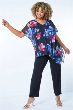 Pink Curve Floral Print Mesh Wrap Dress