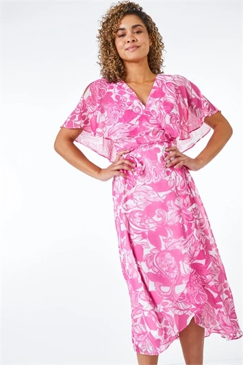 Pink Petite Tropical Print Smock Dress 6 Pink Petite Tropical Print Smock Dress - Image 4