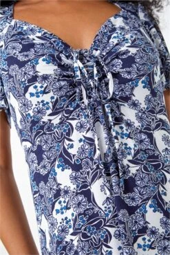 Blue Petite Stretch Floral Print T-Shirt