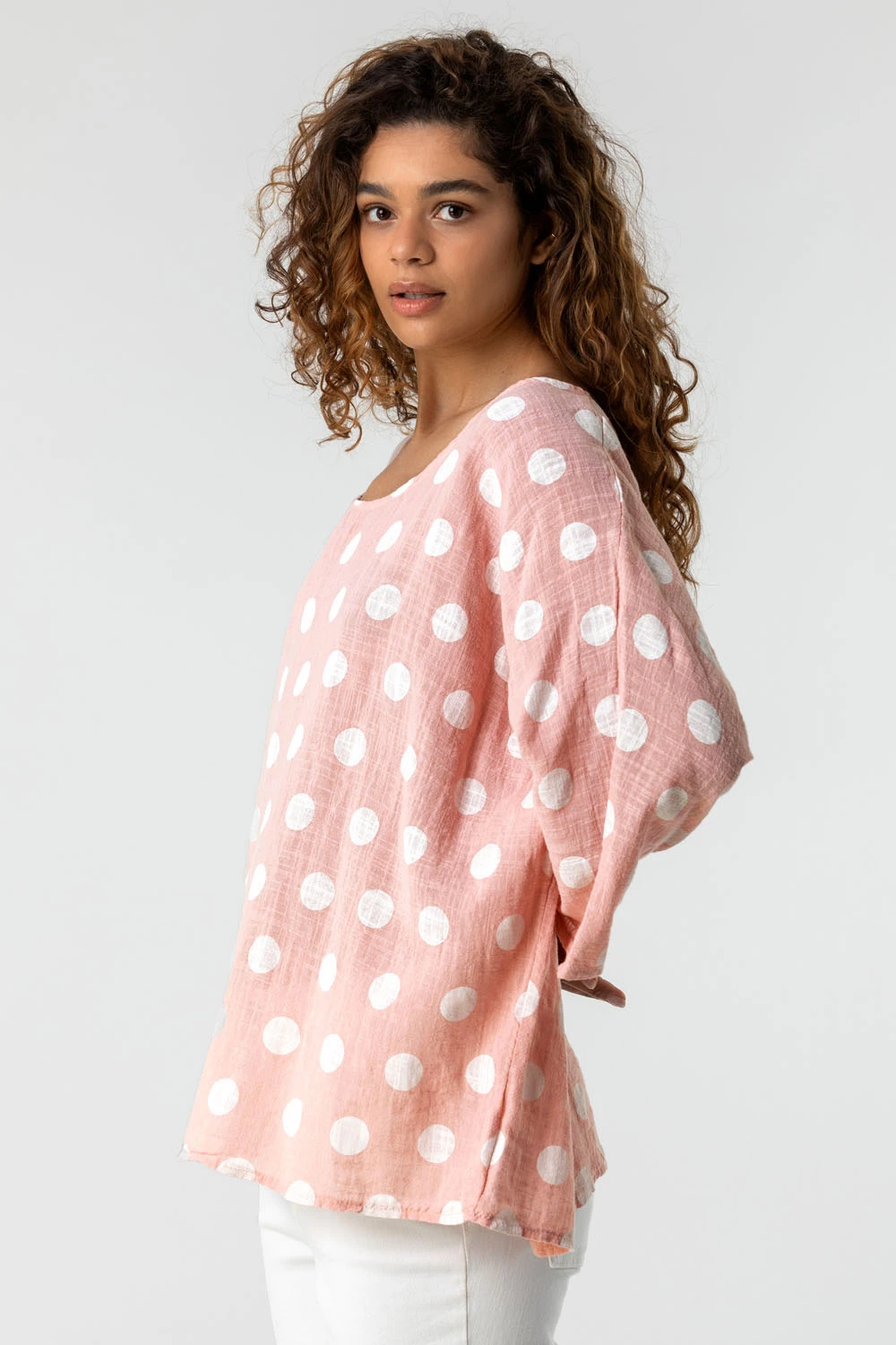 Light Pink Spot Print 3/4 Sleeve Top 3 Light Pink Spot Print 3/4 Sleeve Top