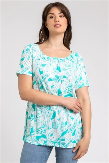 Green Curve Square Neck Floral Top 4 Green Curve Square Neck Floral Top - Image 2