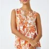 Orange Sleeveless Floral Print Shirred Dress -Outlet Modi Qube Store 97061c88 ee85 48d6 bc04 ecc0ac5c4278